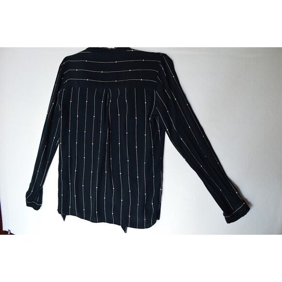 Rails Rhea Blouse Small Black Stars Stripes Neck Tie Long Sleeve - Picture 13 of 15
